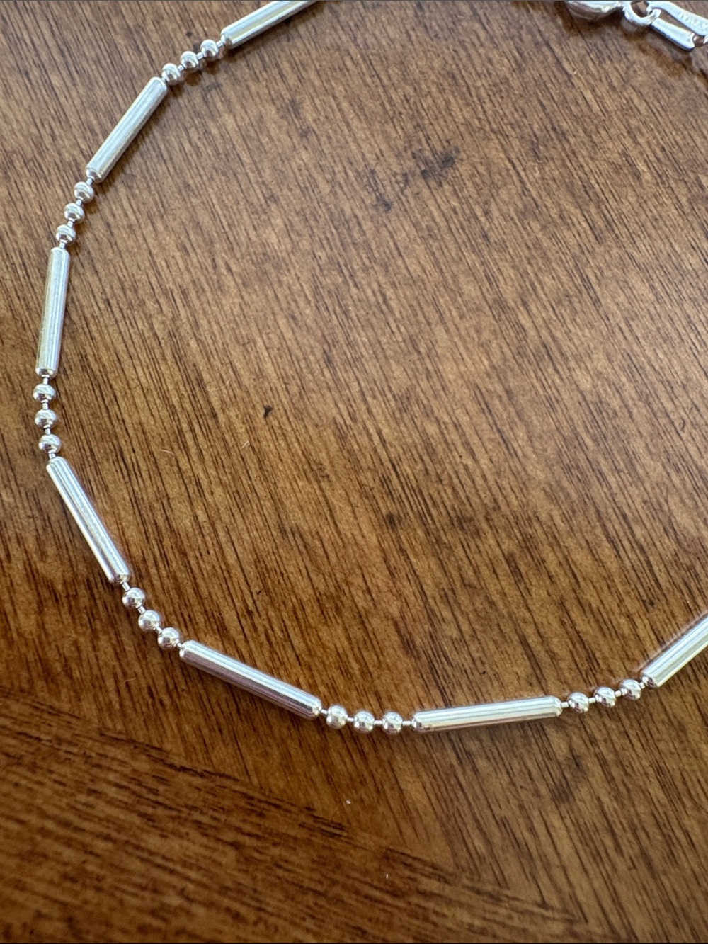 Sterling Silver 925 Dainty Tube Bead Bracelet Stackable Minimalist 7.5” round